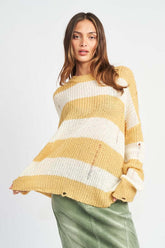 Yellow White Striped Distressed Knit Top, Tops, $ 65.95, A Moment Of Now™